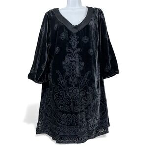 Soft Surroundings Black Velvet Burnout Tunic Dress M Silk Blend Whimsigoth Boho